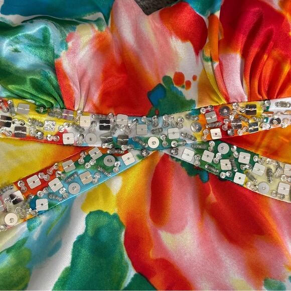 Morgan & Co Vibrant Floral Sequin Gown Prom – Size Small – Halter Maxi Dress - Picture 4 of 8